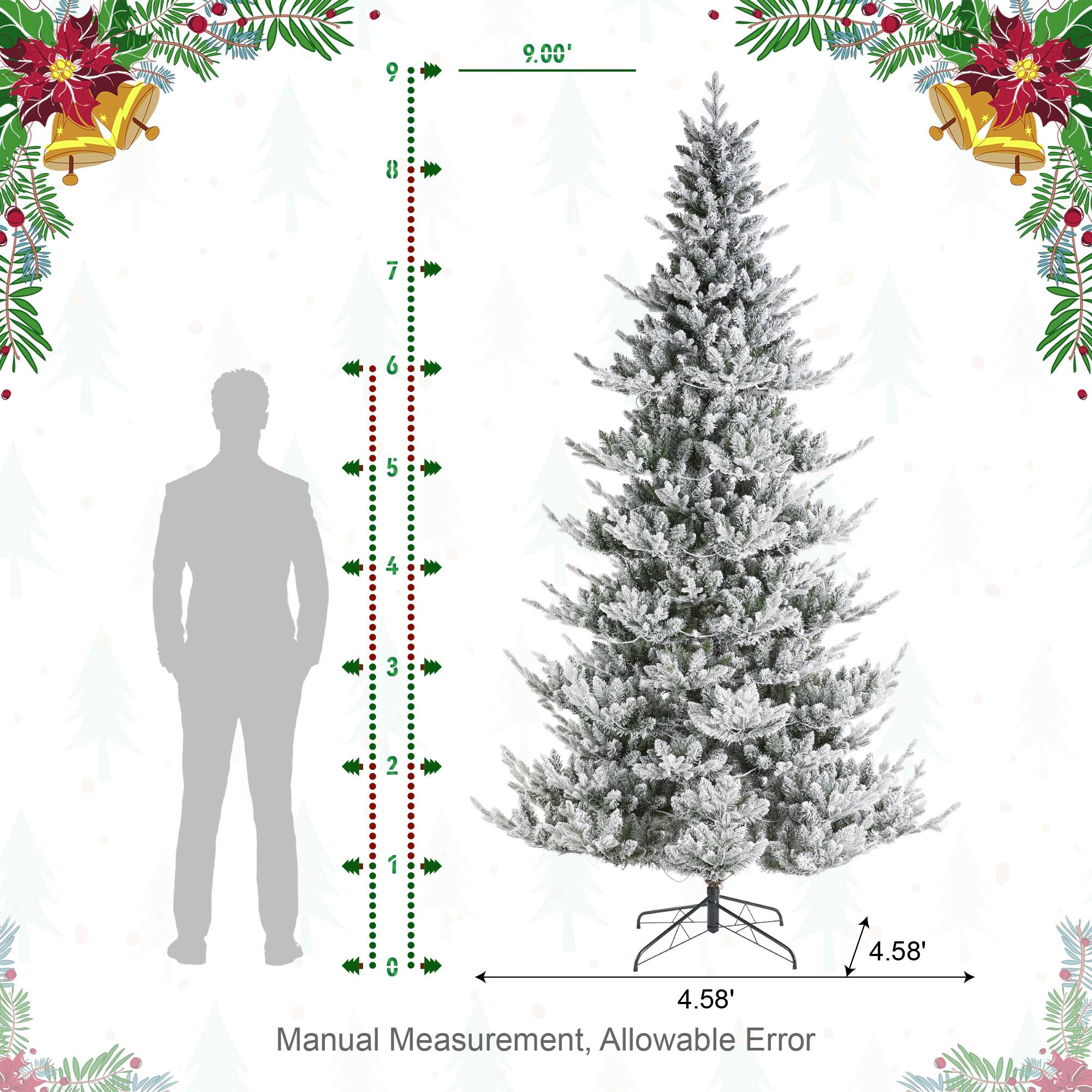 Glitzhome® 9ft Pre-Lit Flocked Upward Slim Fir Artificial Christmas Tree, Warm White LED Lights